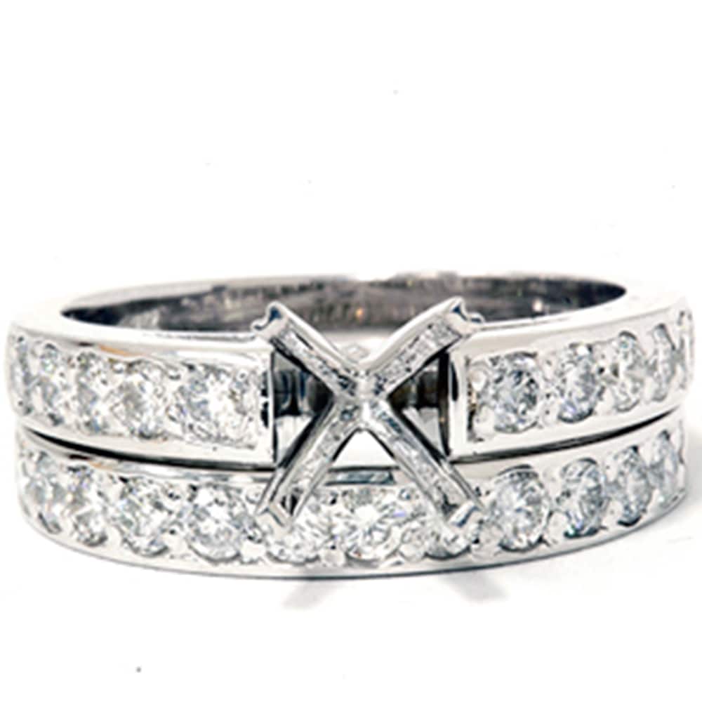 7/8ct Diamond Semi Mount Ring Set 14K White Gold Size: 9.5