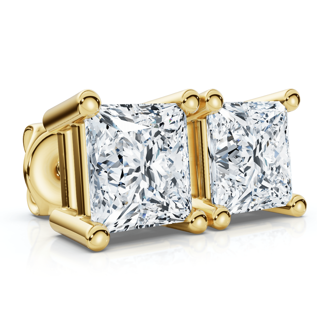 .33Ct Square Princess Cut Natural Diamond Stud Earrings in 14K Gold Basket Setting