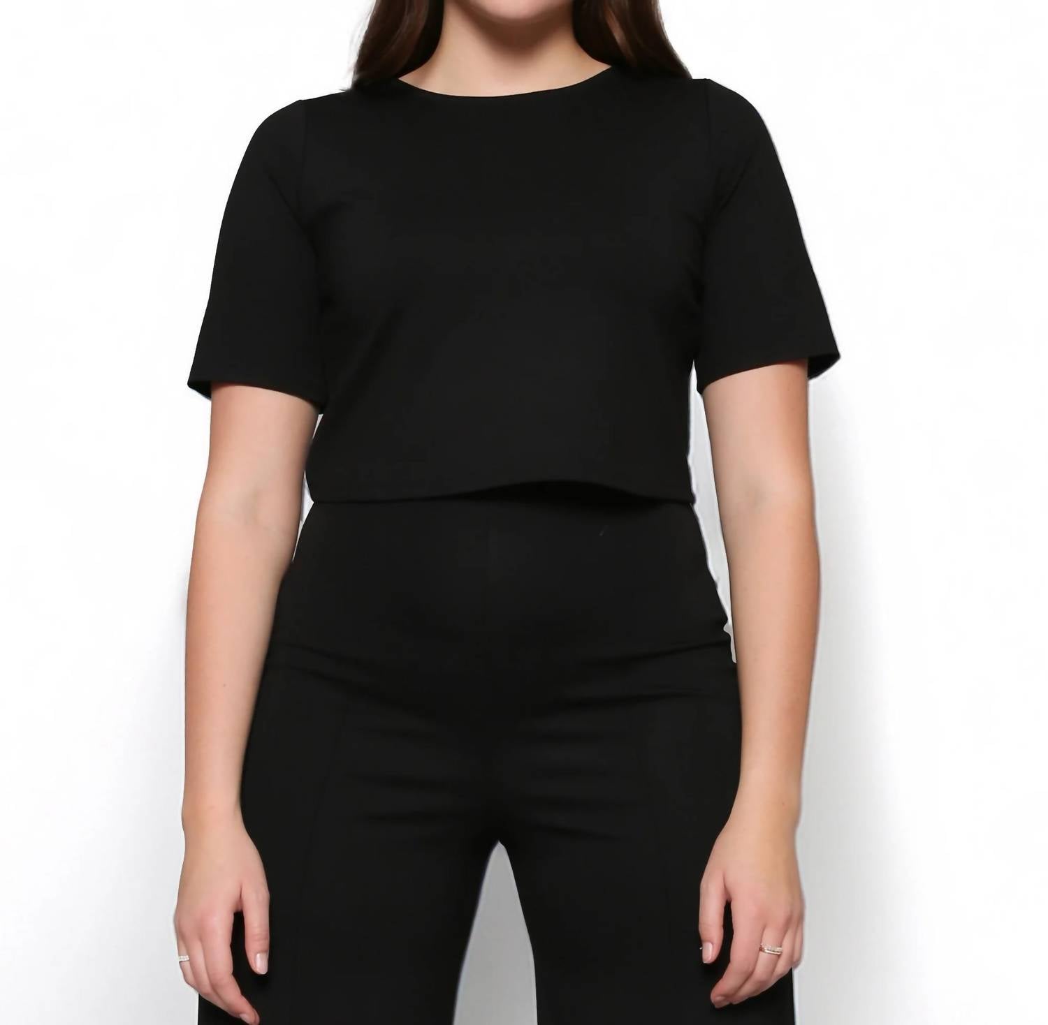 Ponte Short Sleeve Top In Black