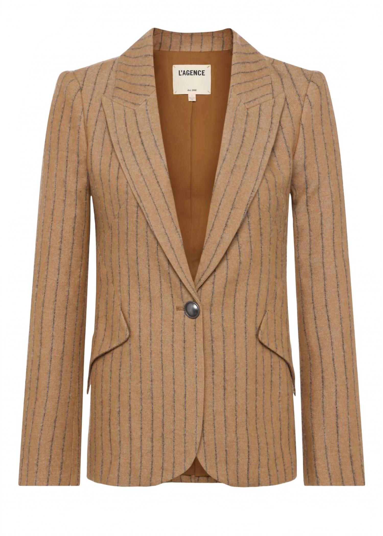 Chamberlain Pinstripe Blazer In Tan / Charcoal Stripe