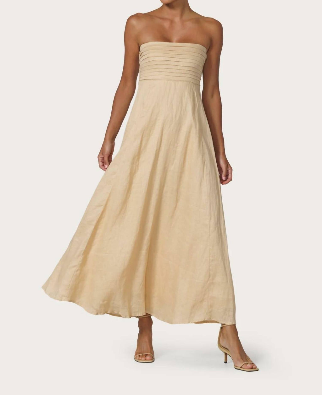 Talia Pintuck Linen Maxi Dress In Champange