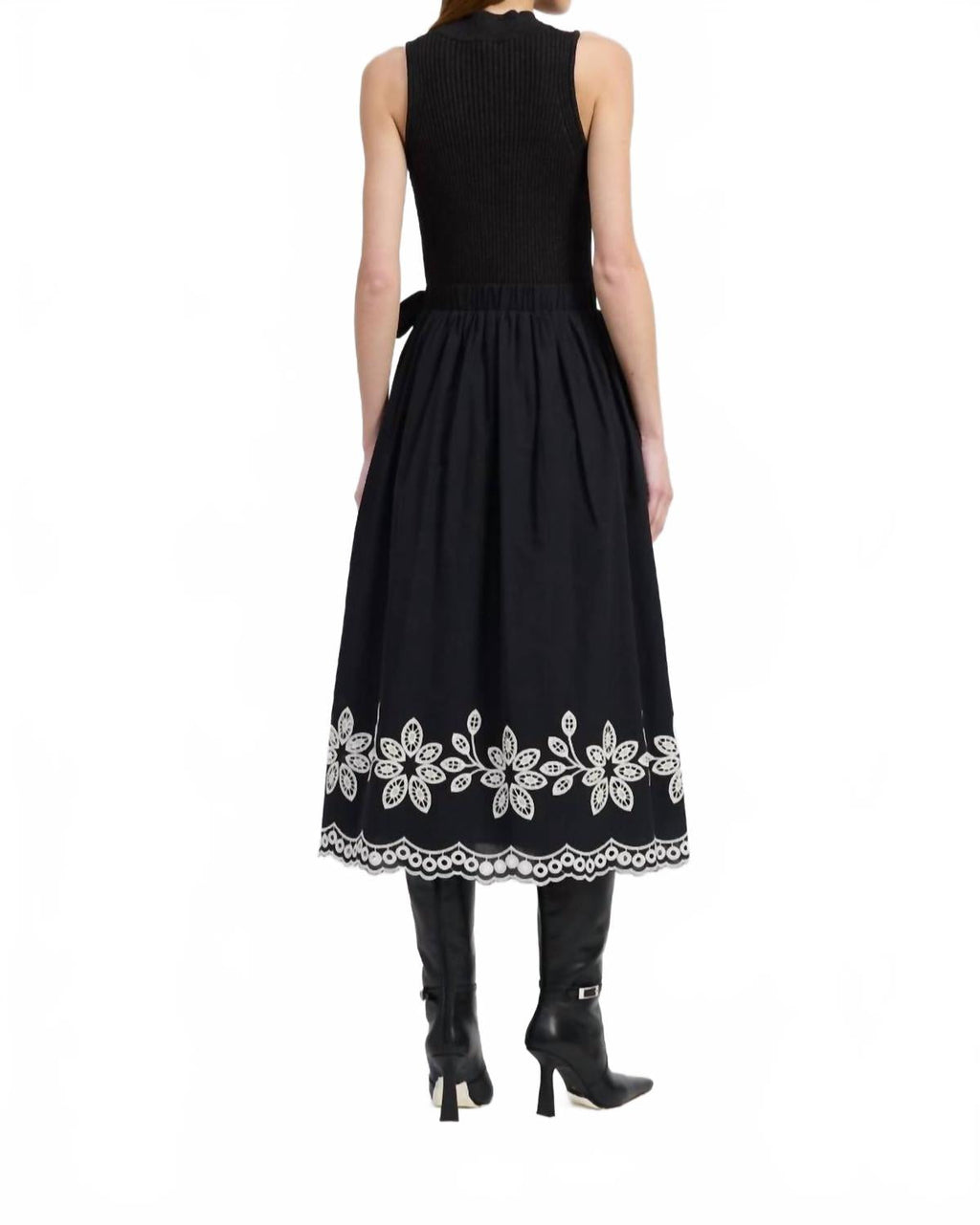 Isidora Sleeveless Embroidered Midi Dress In Black