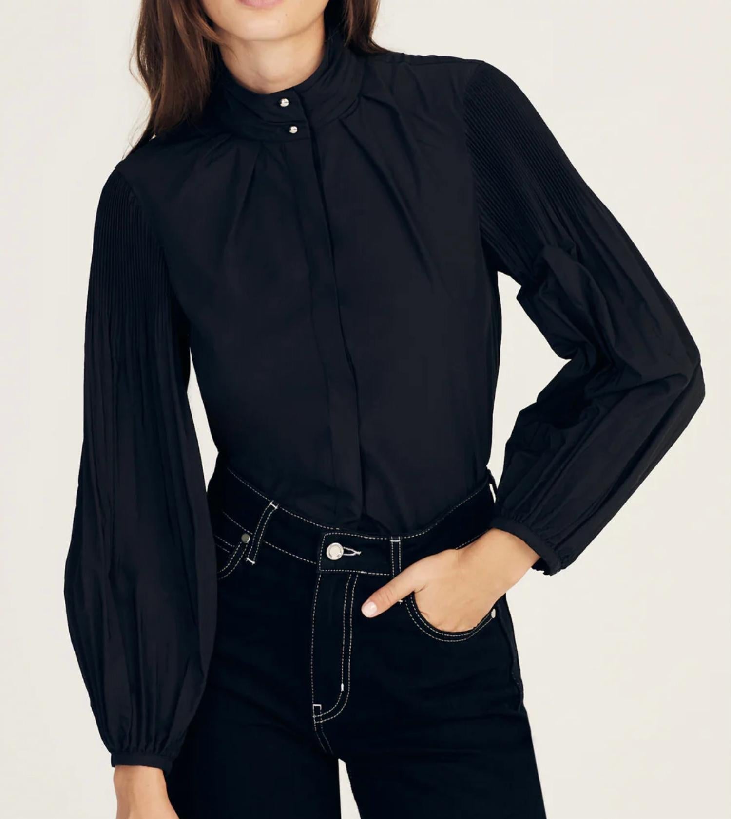 Lupa Pleated Sleeve Top In Black