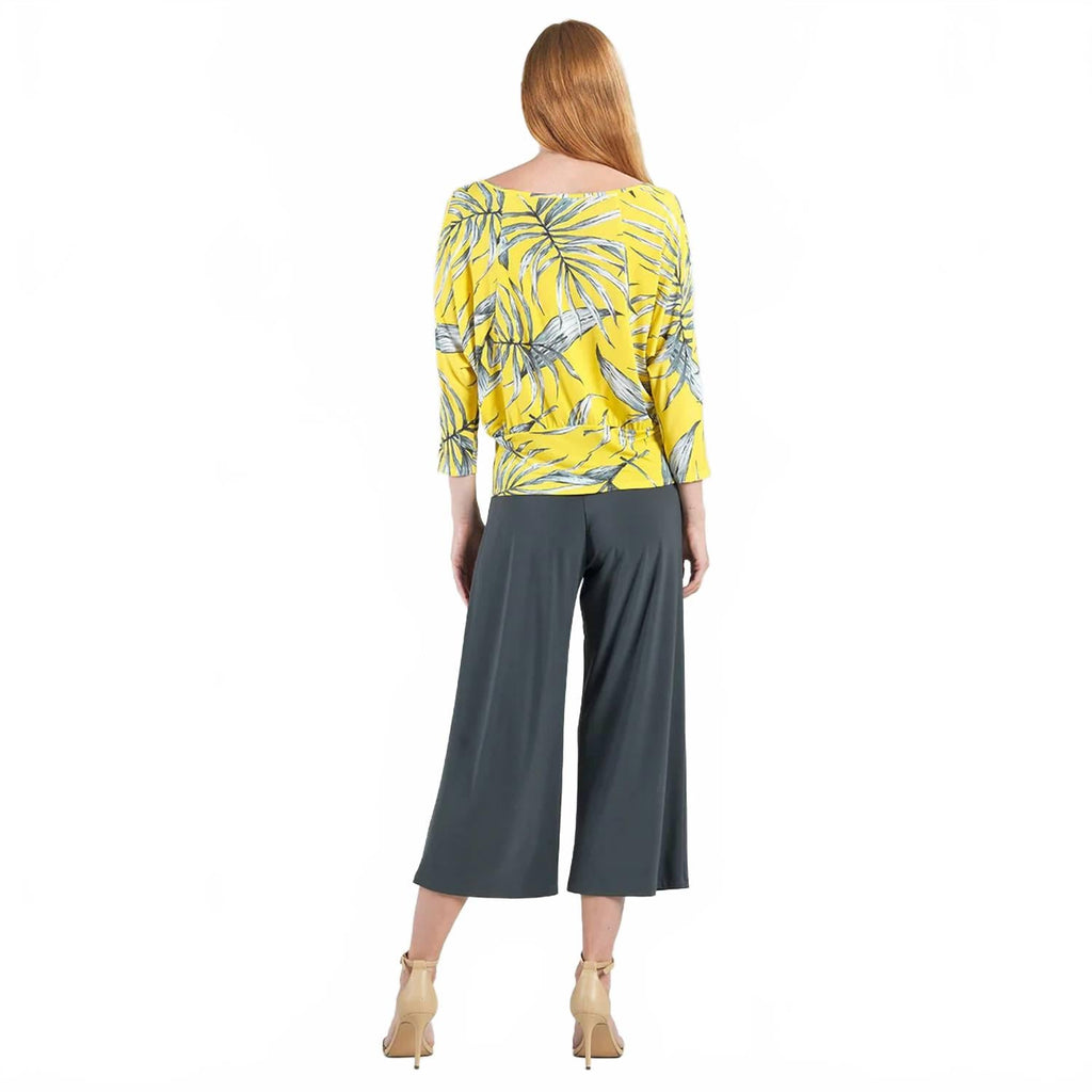 Open Shoulder Blouson Waist Top In Yellow Print