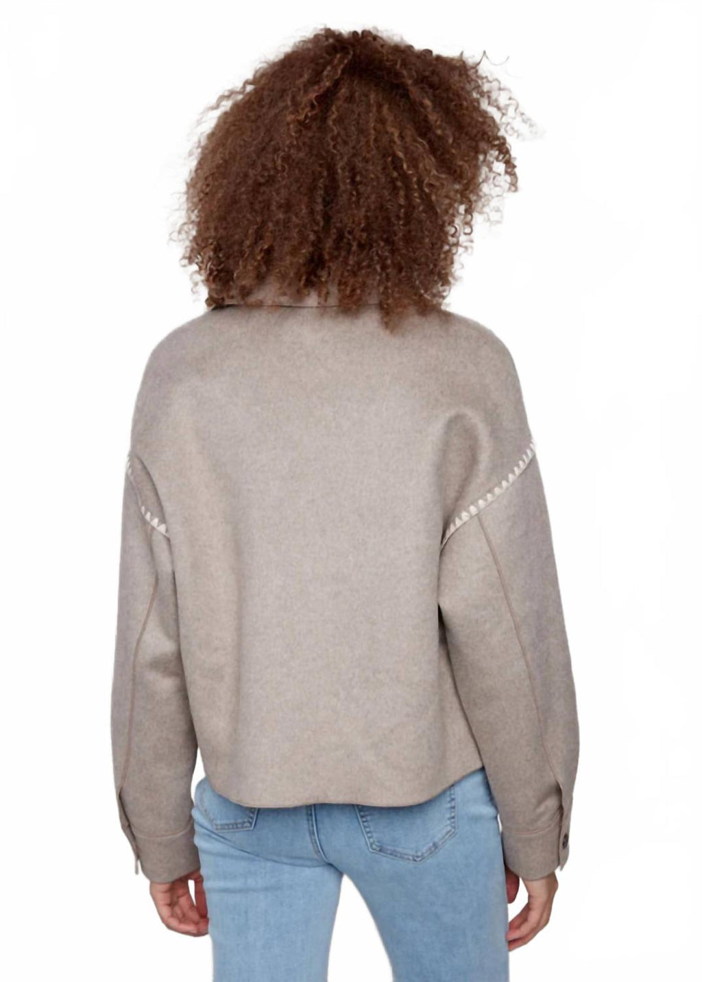 Blanket Stitch Double Face Wool Jacket In Oatmeal
