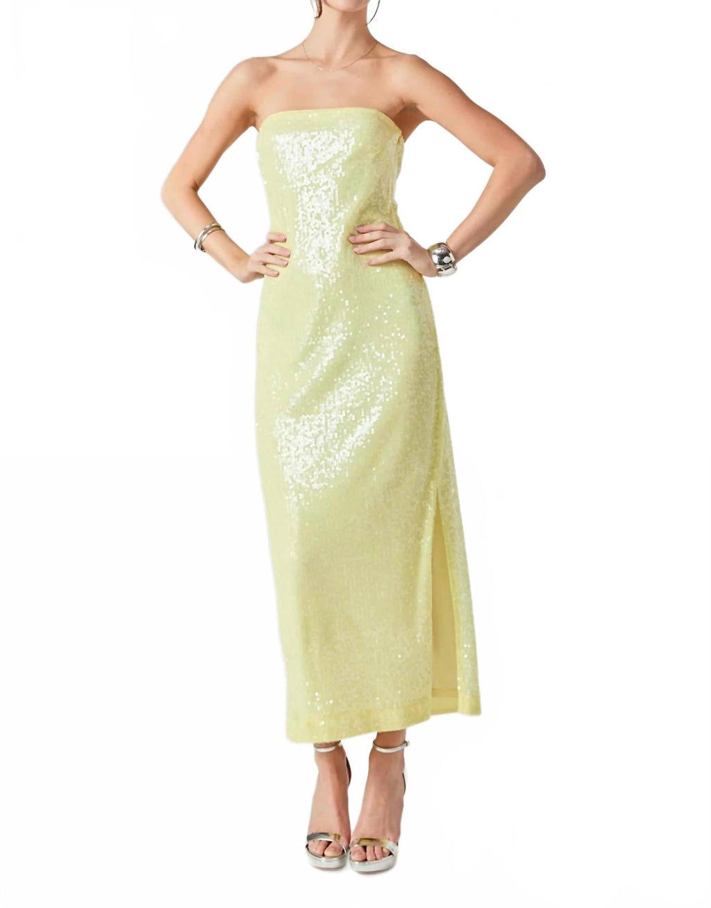 Strapless Sequin Maxi Dress In Yellow