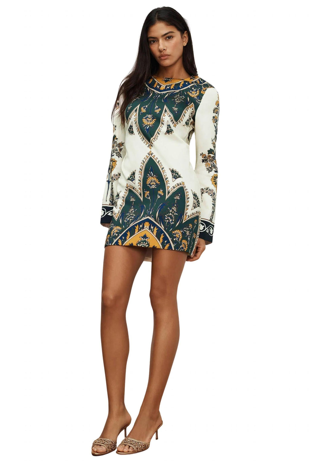 Long Sleeve Cromwell Mini Dress In Ecru Multi