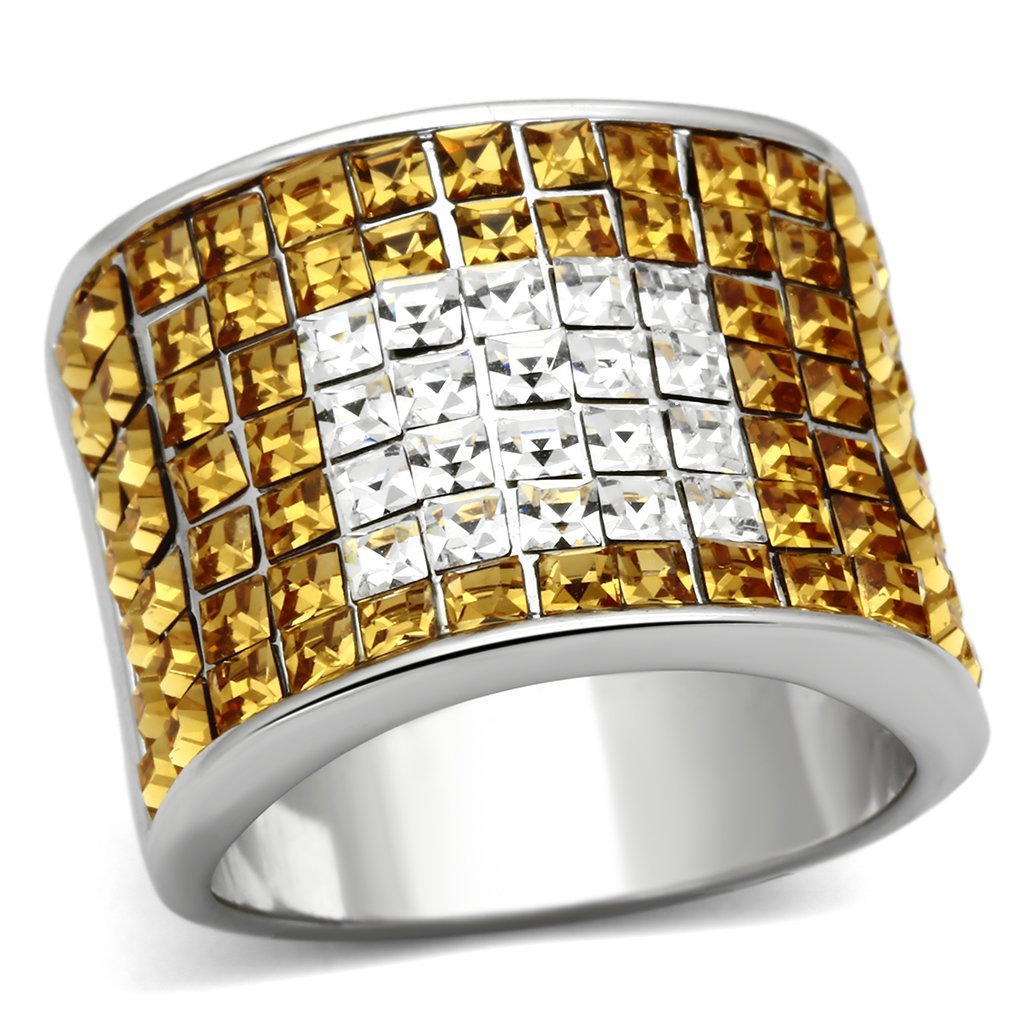 Rhodium Brass Ring with Top Grade Crystal in Topaz
