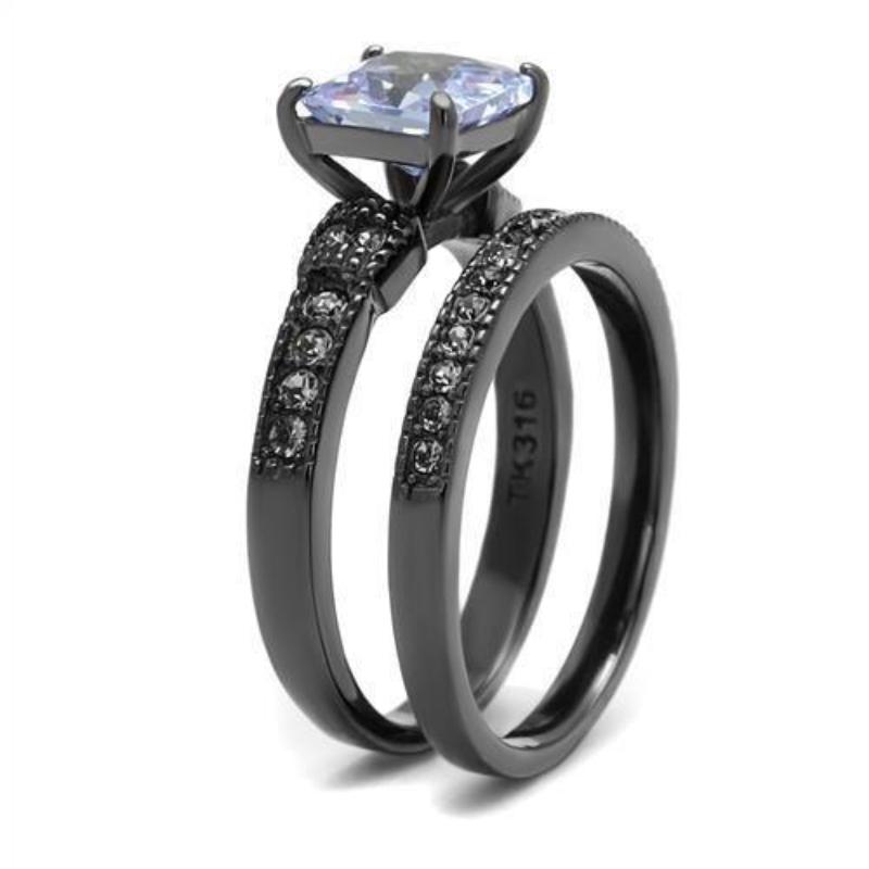 IP Light Black Stainless Steel Ring with AAA Grade CZ in Light Amethyst