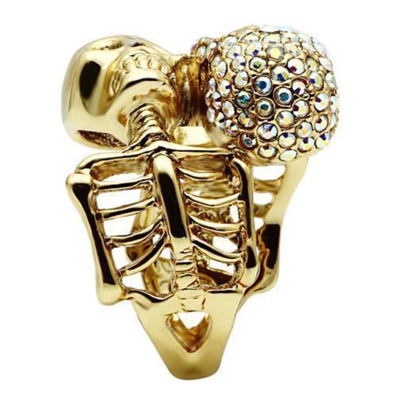 Gold White Metal Ring with Top Grade Crystal in Aurora Borealis (Rainbow Effect)