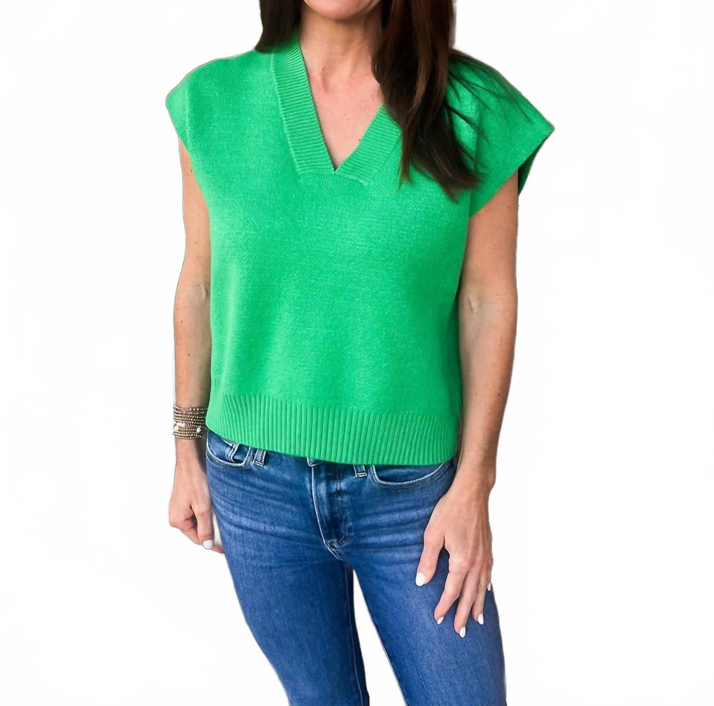 Emma Ribbed Knit Vest In Emerald