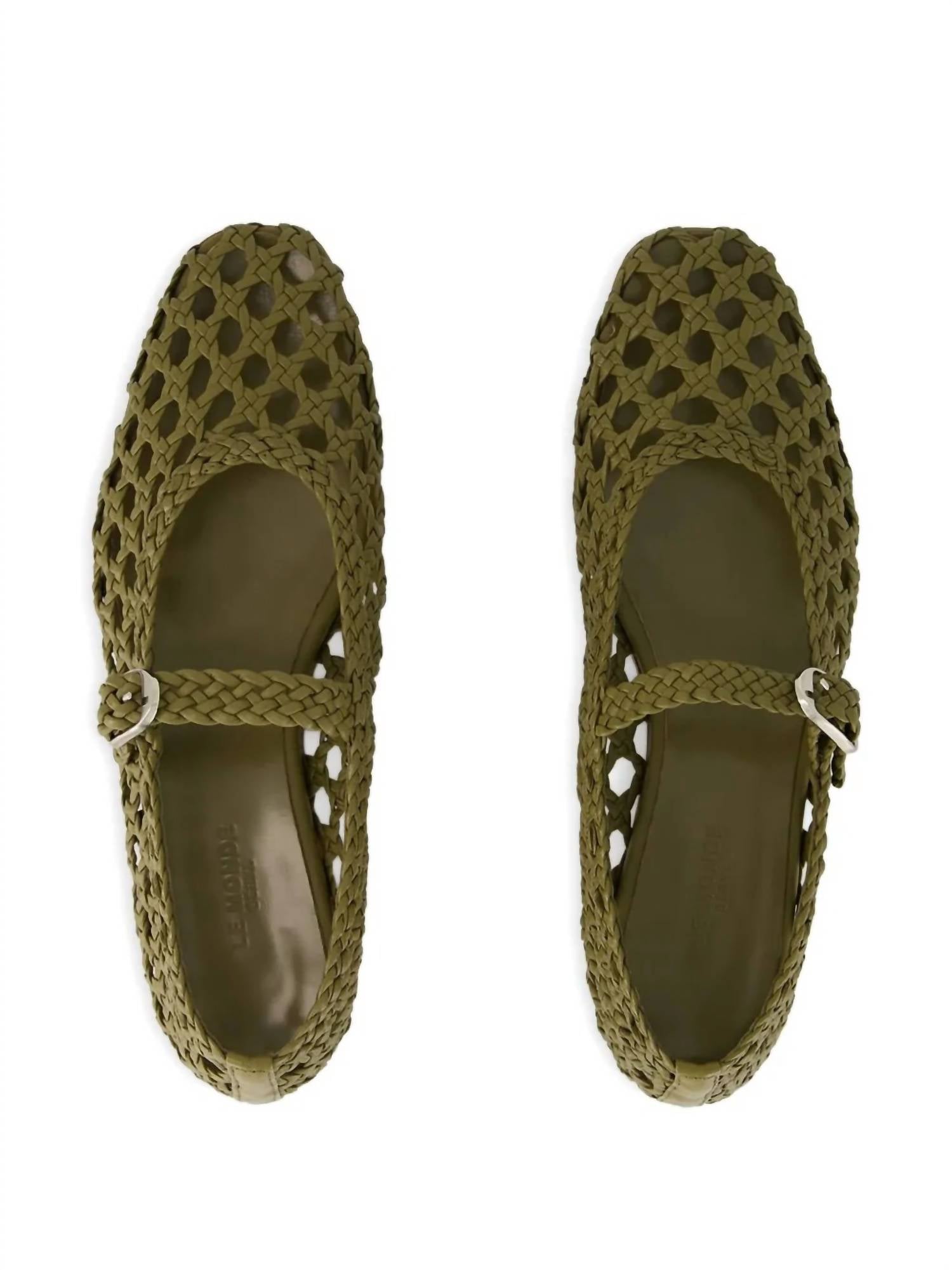 Women's Woven Mary Jane Shoes In Khaki