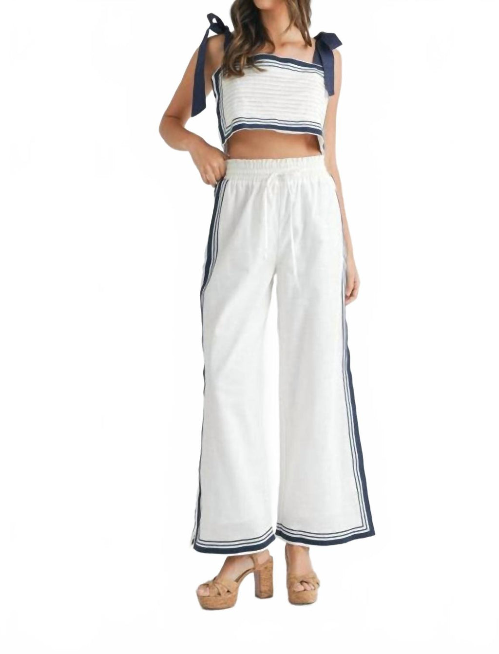Chevron Linen Crop Top In White