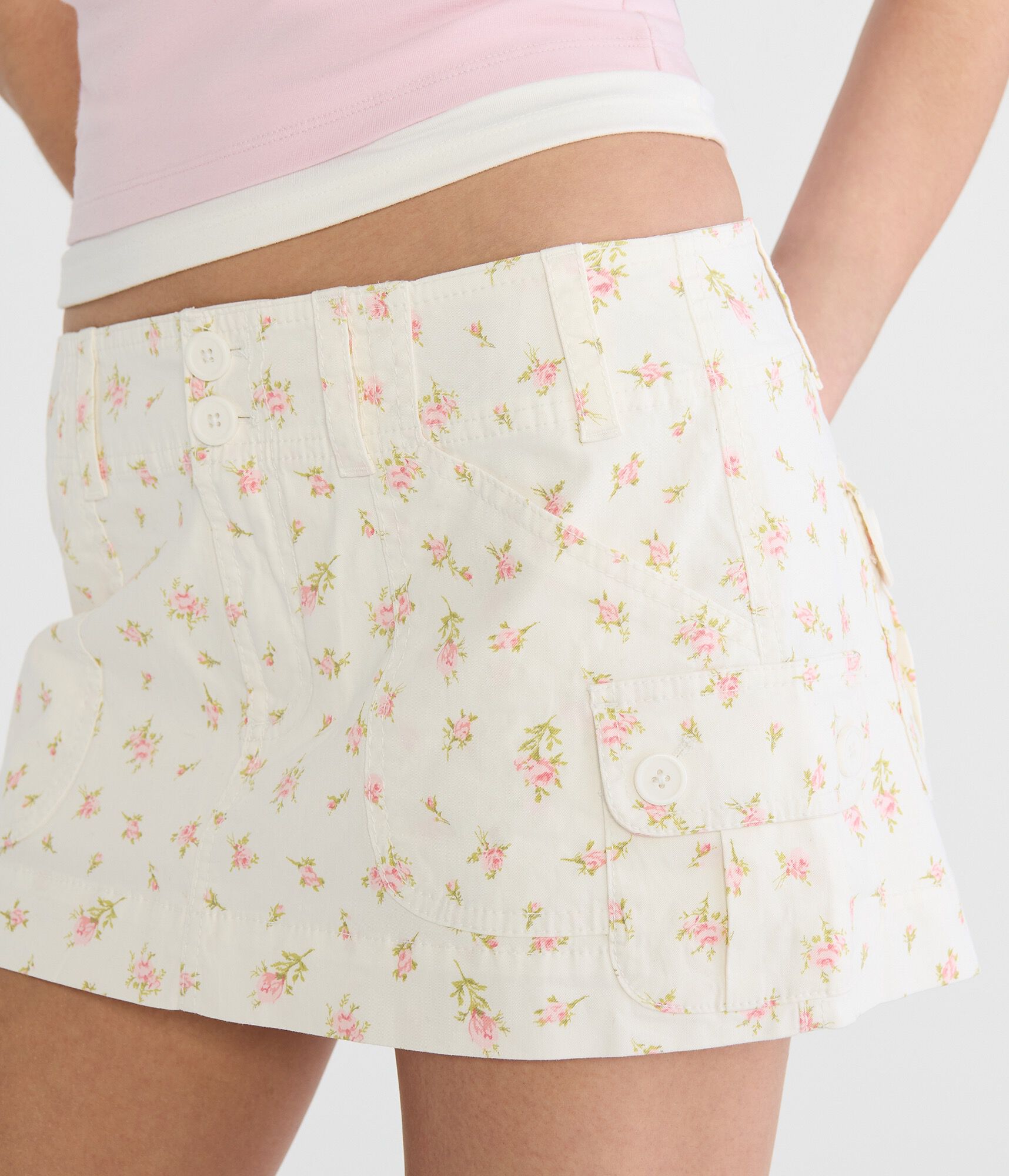 Aeropostale Floral Twill Cargo Low-Rise Mini Skirt