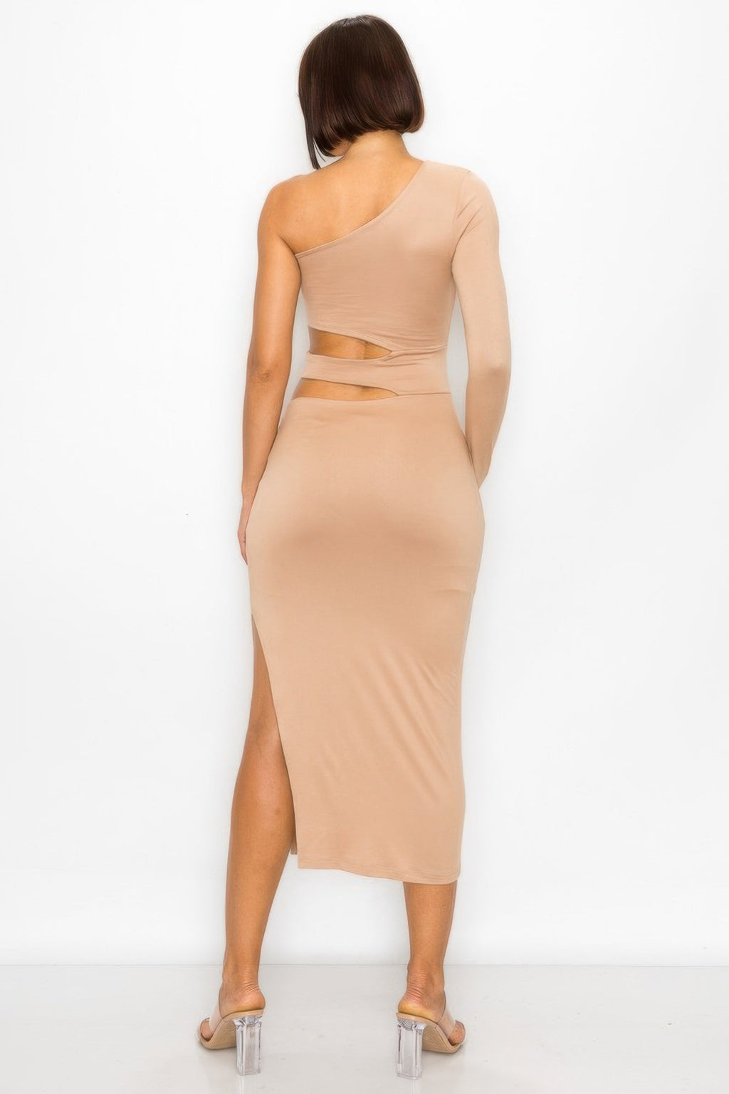 One Shoulder Maxi Dress With Waist Cut Out