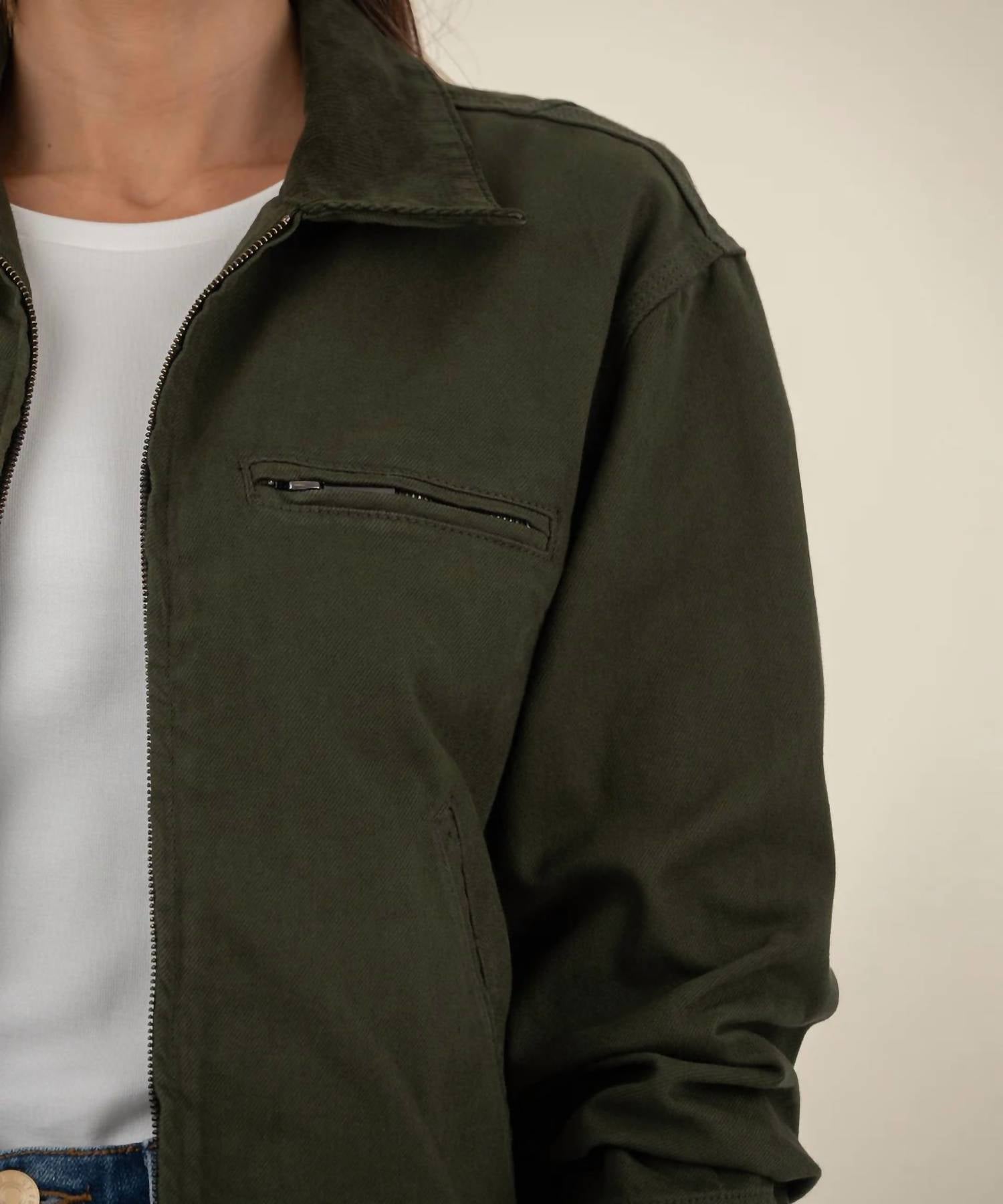 Hudson Zip Front Jacket In Dark Olive