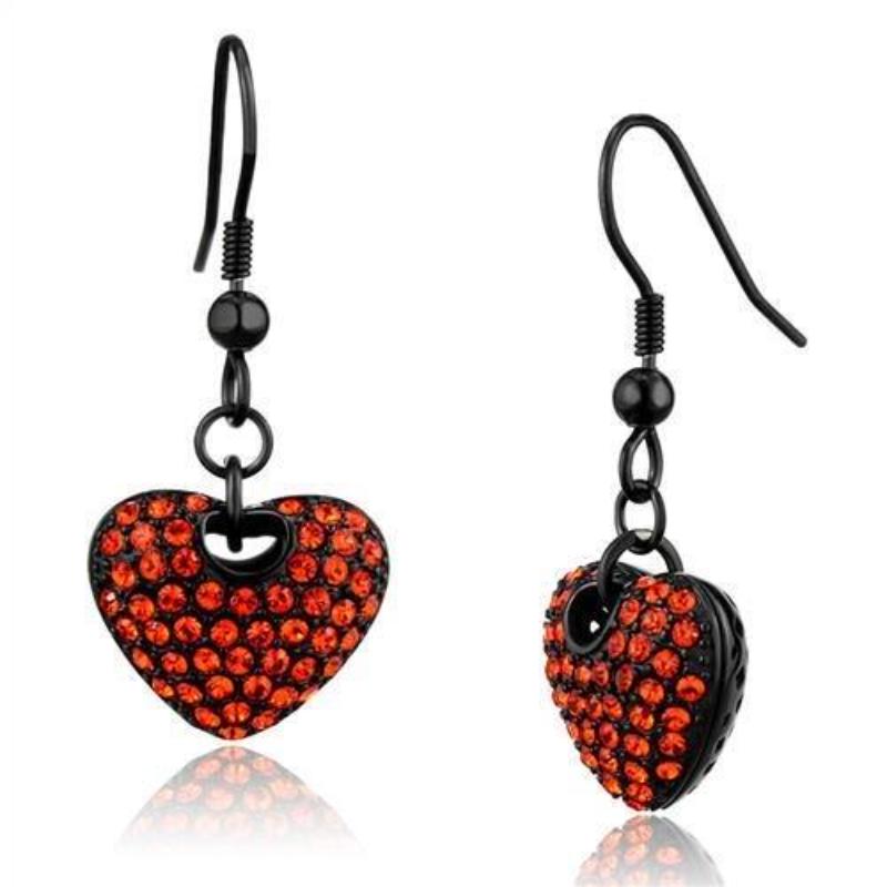 IP Black(Ion Plating) Stainless Steel Earrings with Top Grade Crystal in Orange