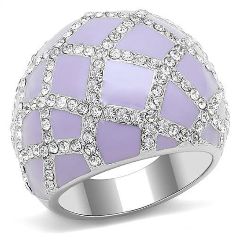 High polished (no plating) Stainless Steel Ring with Top Grade Crystal in Clear