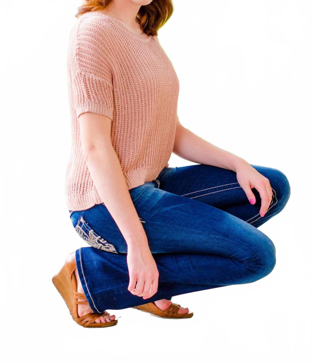 Short Sleeve Sweater Top In Dusty Pink