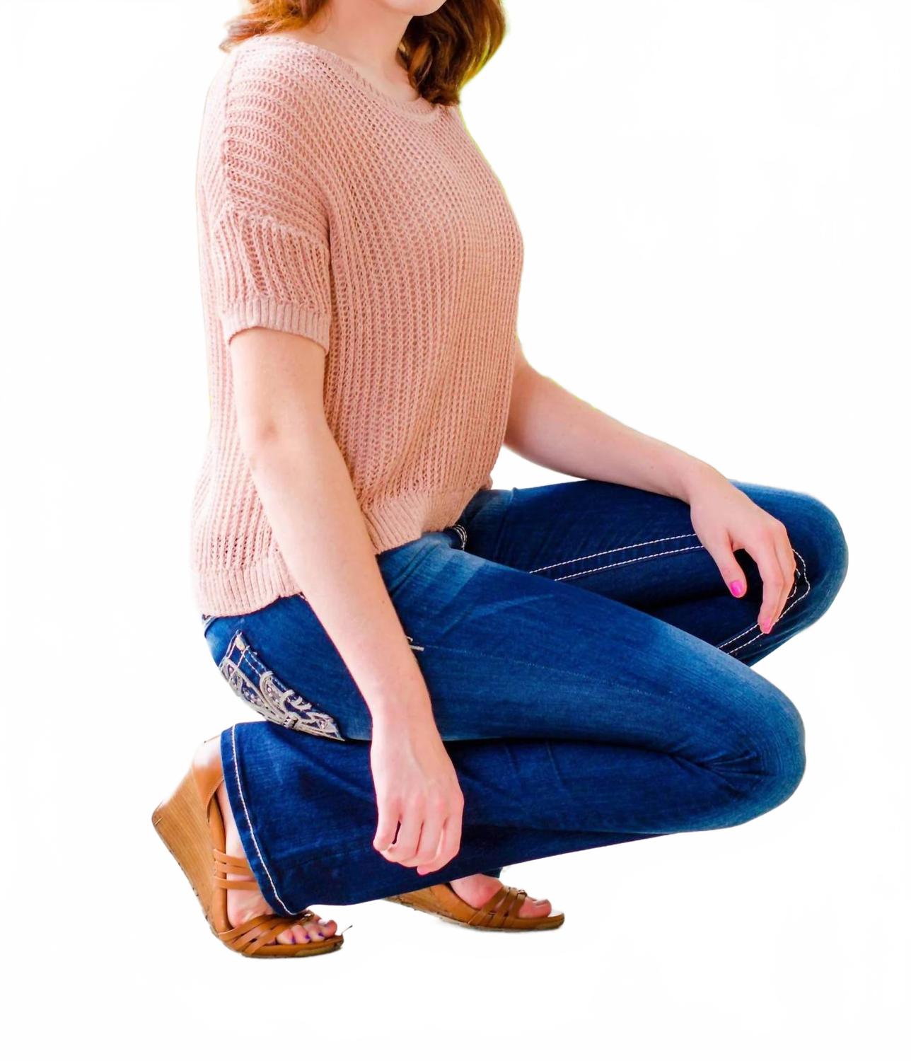 Short Sleeve Sweater Top In Dusty Pink