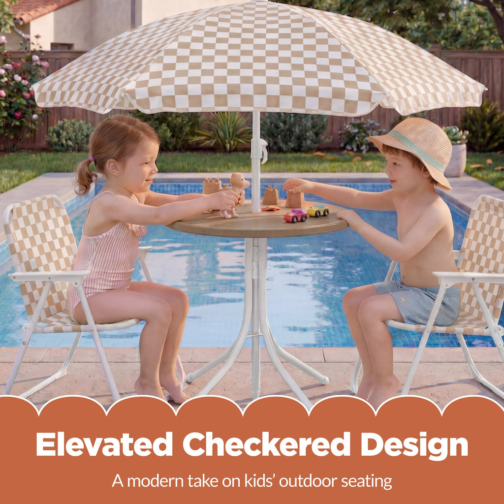 Best Choice Products Kids Outdoor Table and Chair Set with Umbrella, 3-Piece Foldable Toddler Picnic Set Ages 2-5