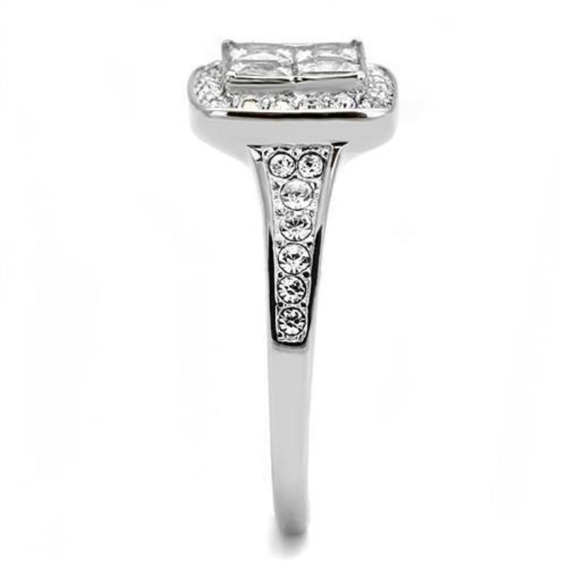 High polished (no plating) Stainless Steel Ring with AAA Grade CZ in Clear