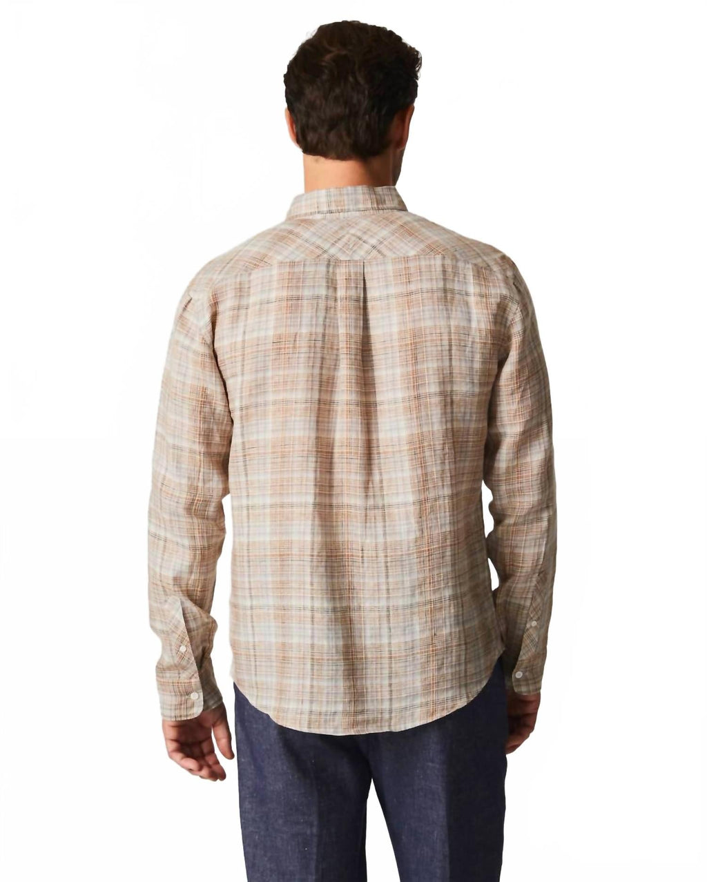 Linen Line Plaid Wilson Shirt In British Khaki/silver