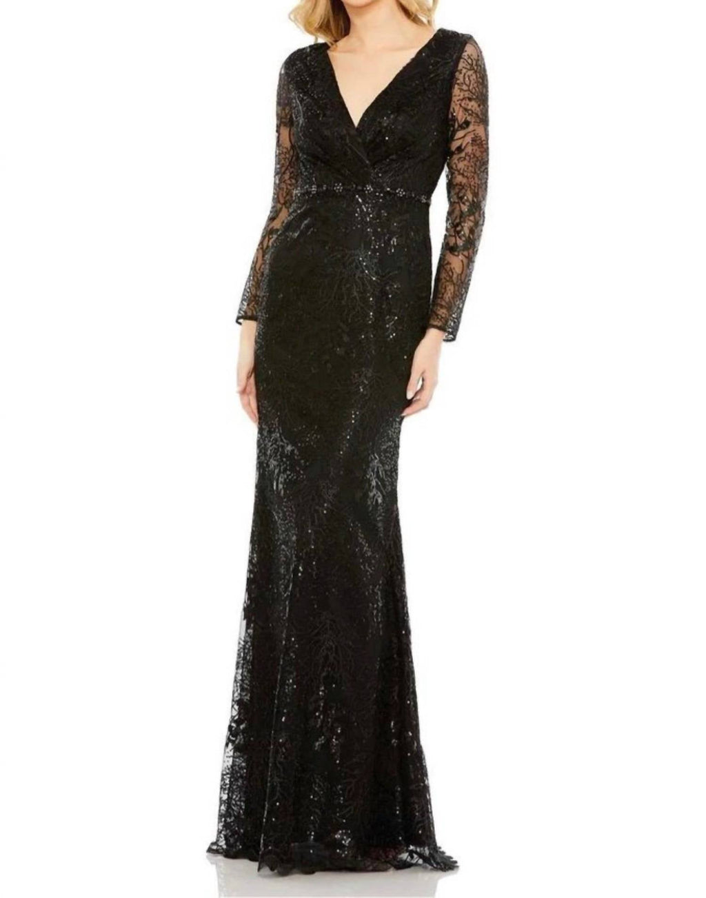 Sequin Lace Mermaid Gown In Black