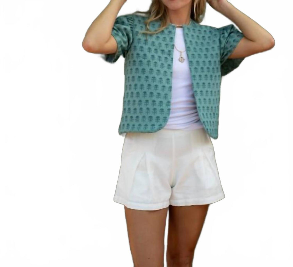 Darby Reversible Embroidery Linen Vest In Mineral Blue