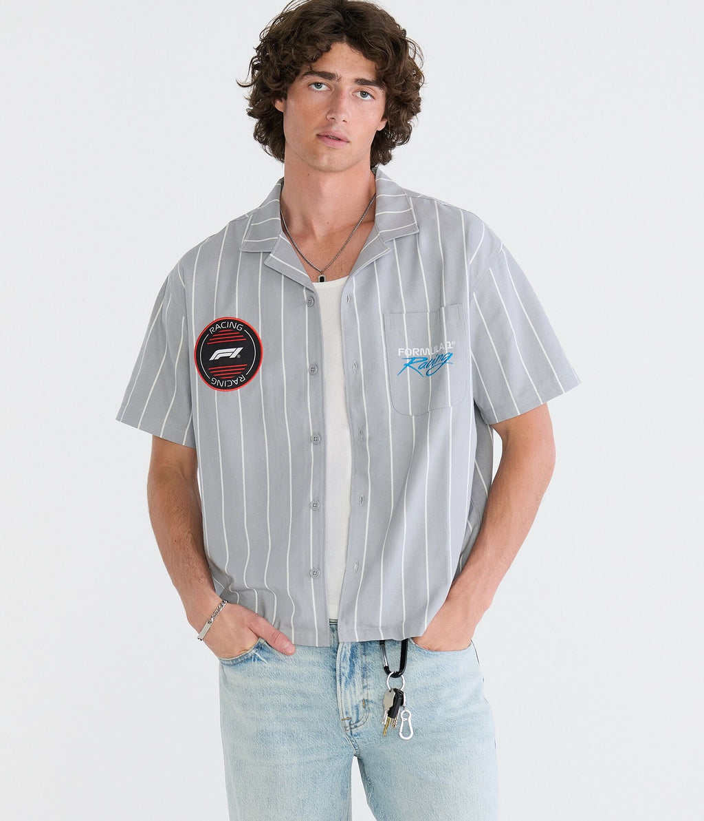 Aeropostale Formula 1 Racing Striped Boxy Mechanic Shirt