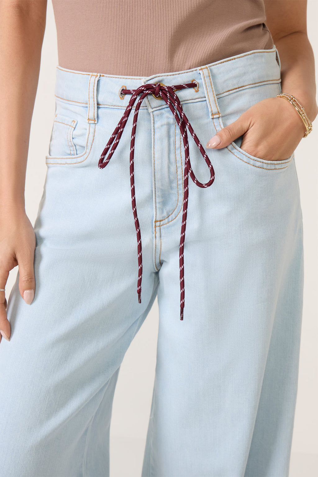 Women's Petite Maya Wide Leg w Tie Waist Jeans