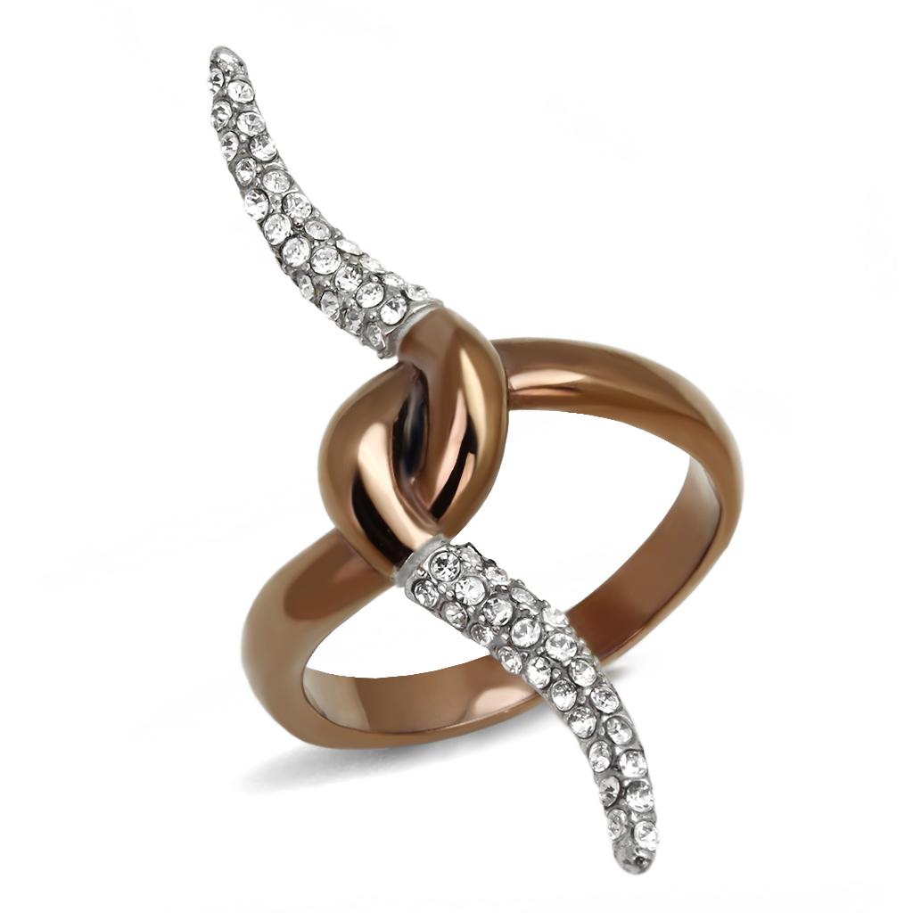 Two Tone IP Light Brown (IP Light coffee) Stainless Steel Ring with Top Grade Crystal in Clear