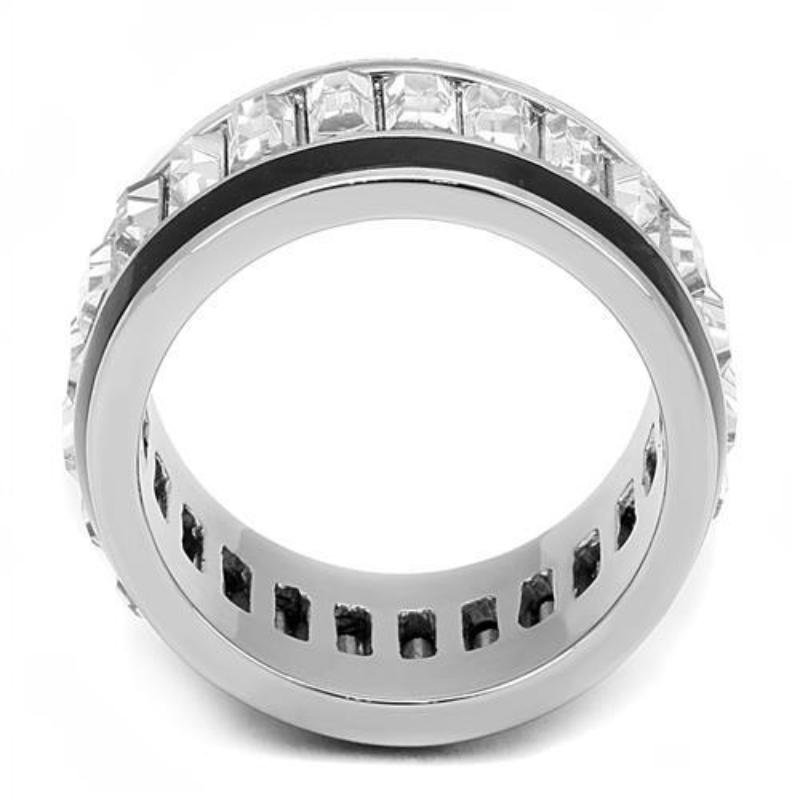 High polished (no plating) Stainless Steel Ring with Top Grade Crystal in Clear