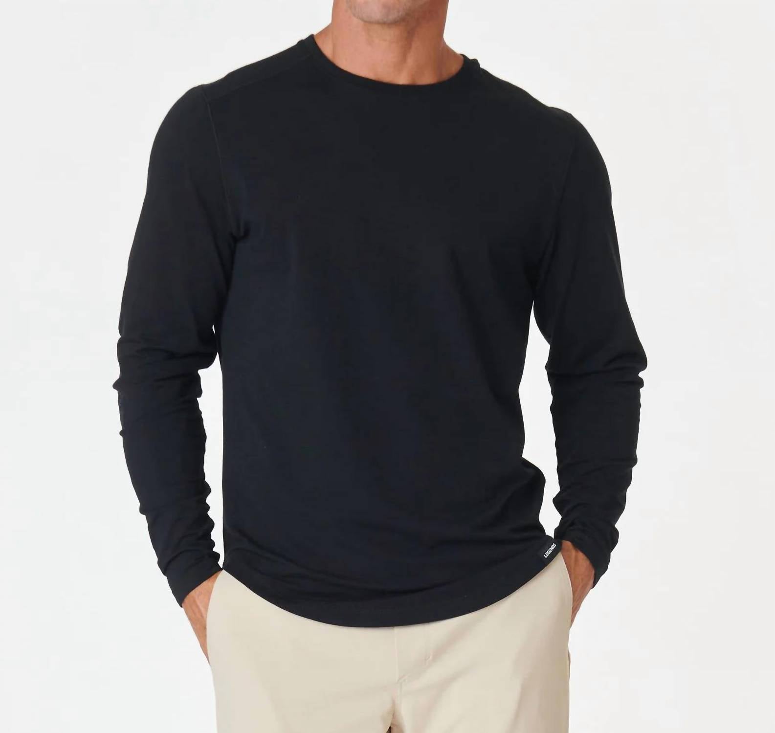 Aviation Curved Hem Long Sleeve Tee In Black