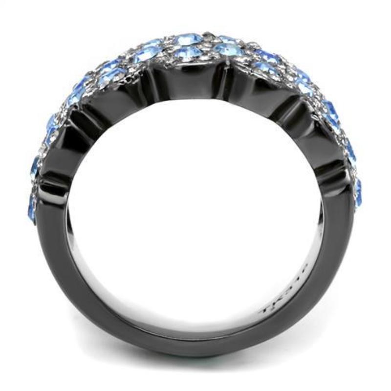 IP Light Black Stainless Steel Ring with Top Grade Crystal in Light Sapphire