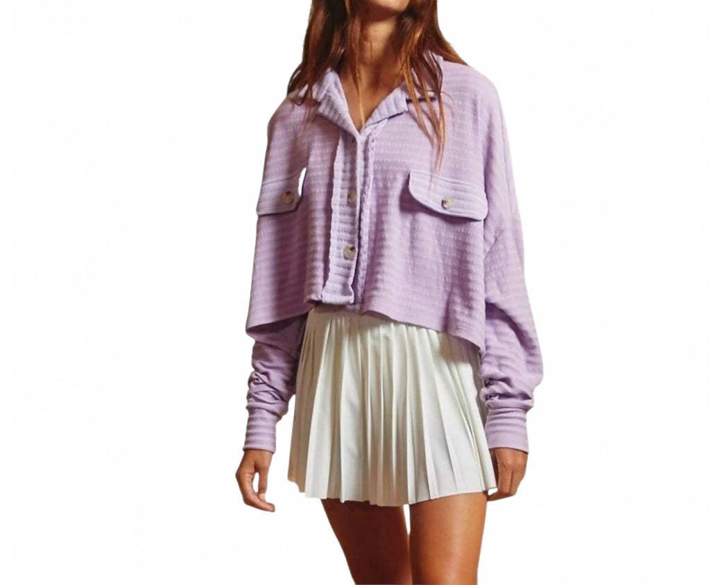 Loose Fit Crop Shacket In Lavender