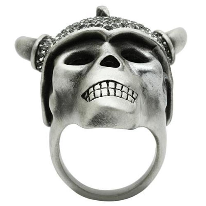 Antique Silver White Metal Ring with Top Grade Crystal in Black Diamond