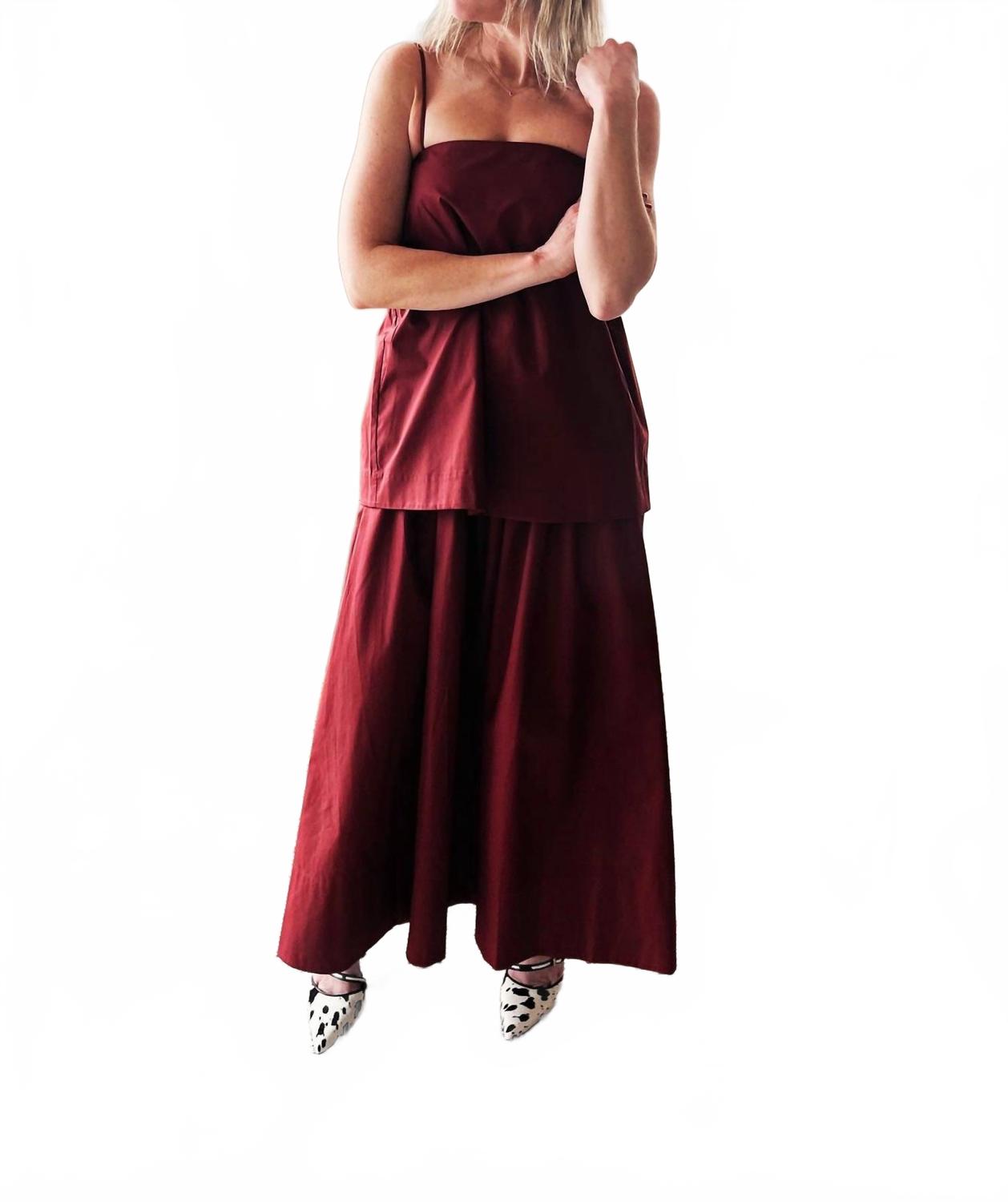 Cotton Strap Maxi Dress In Red