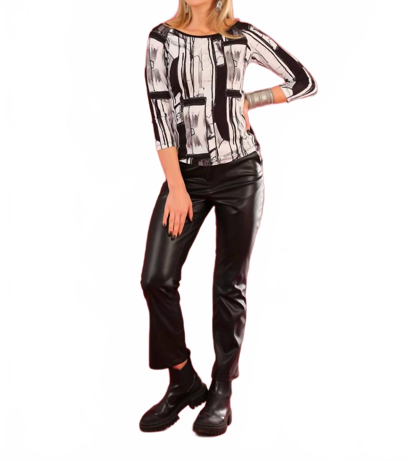 Boat Neck Pullover Top In Art 04 Baisti Black White