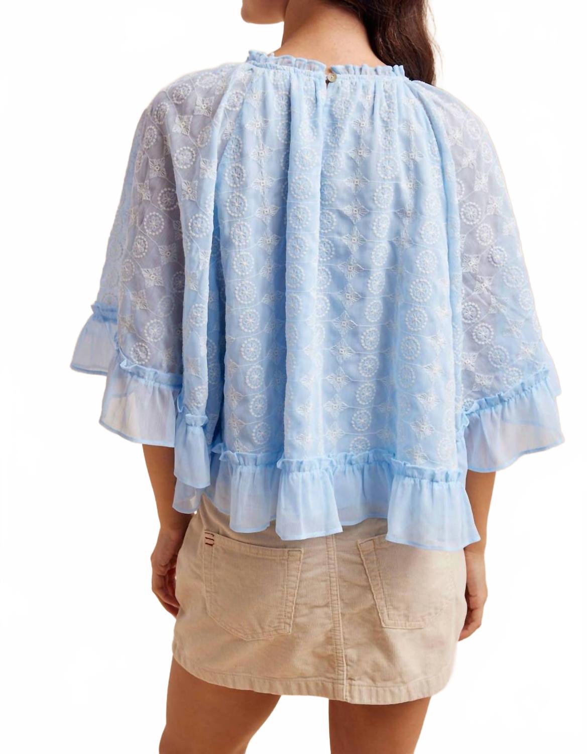 Embroidered Cape Top In Airy Blue