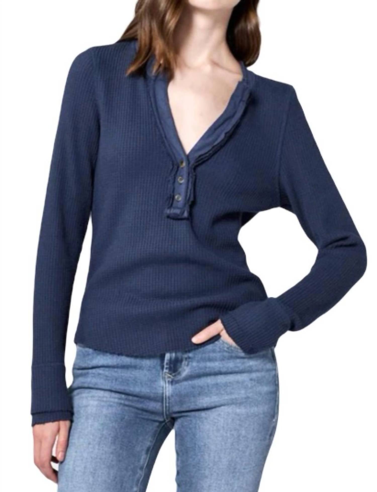 Luna Long Sleeve Fitted Top In Black Iris