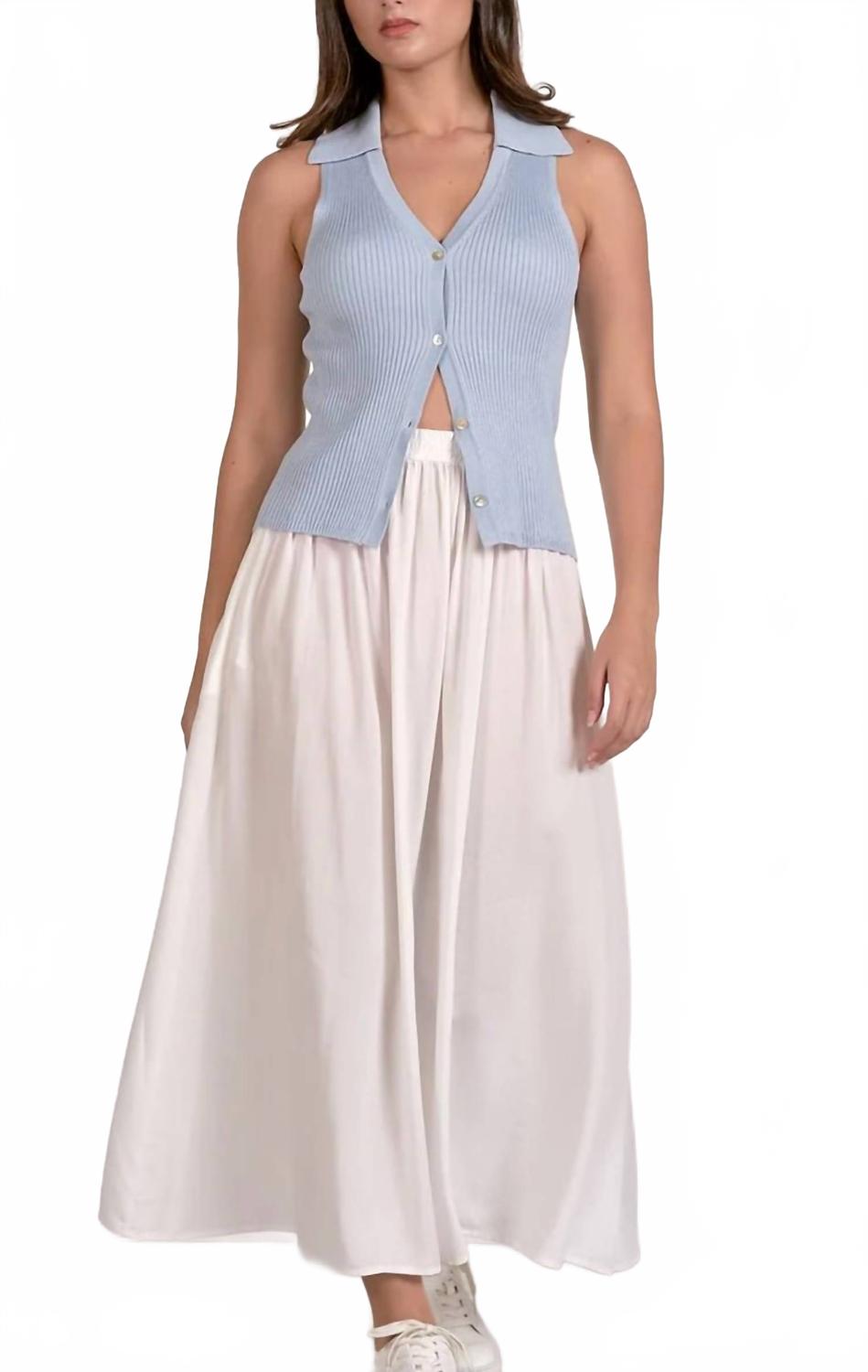 Collared Knit Vest In Blue