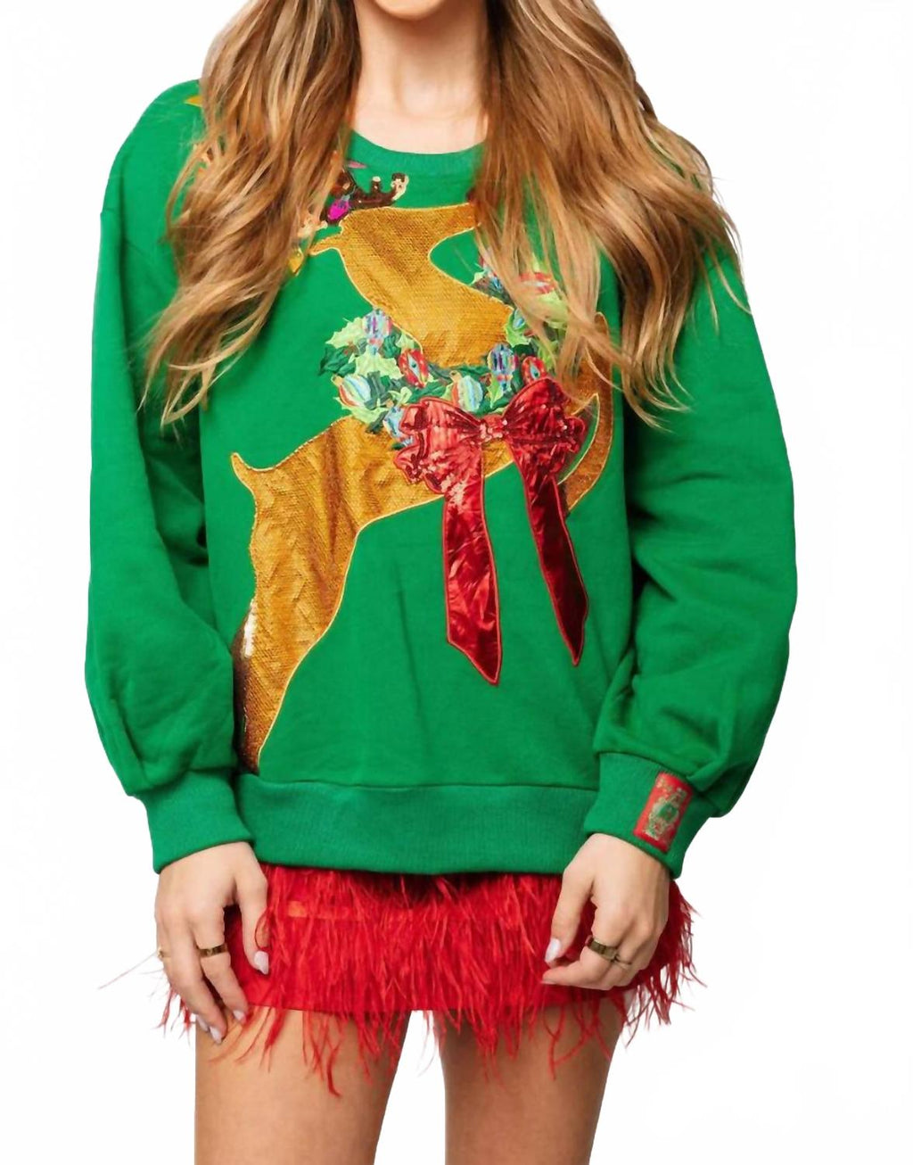Rhinestone Rudolph Sweatshirt In Green