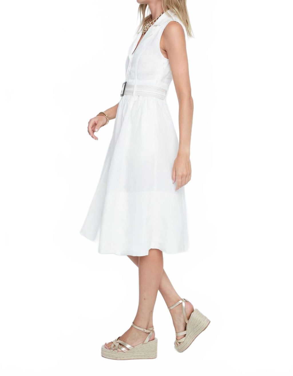 Linen Sleeveless Shirt Dress In Cream