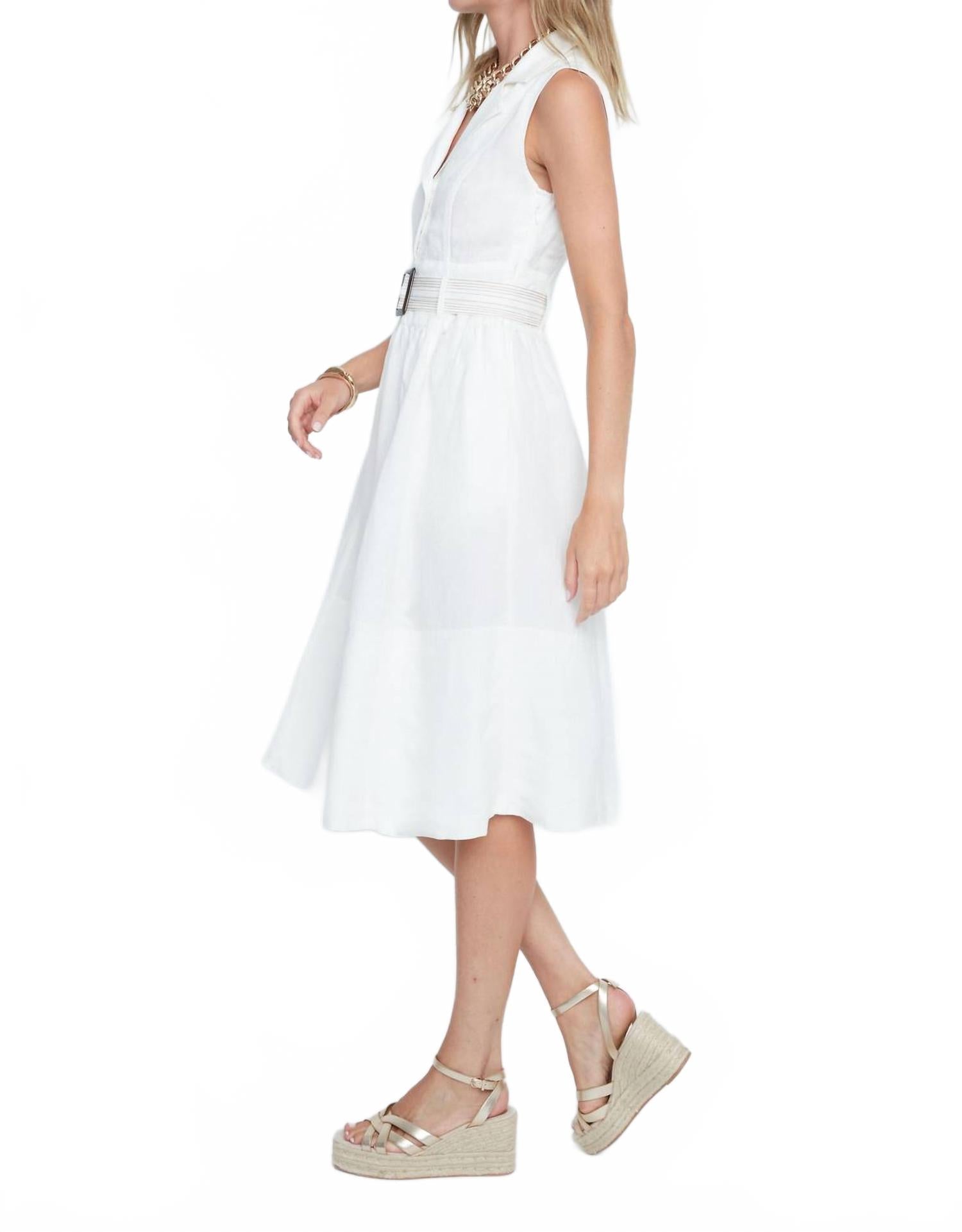 Linen Sleeveless Shirt Dress In Cream