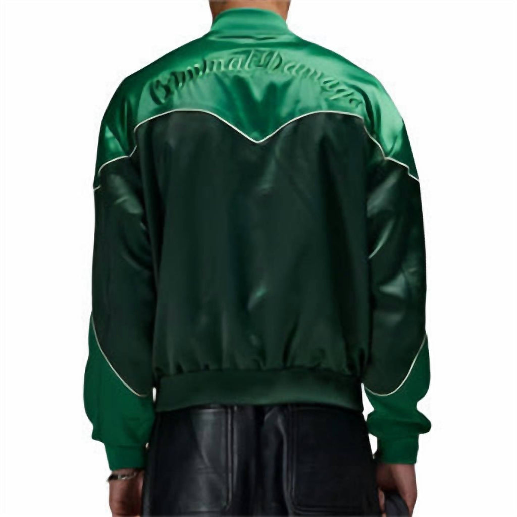 Western Satin Bomber Jacket In Emerald