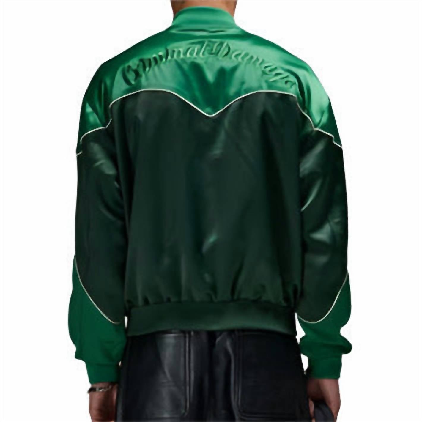 Western Satin Bomber Jacket In Emerald