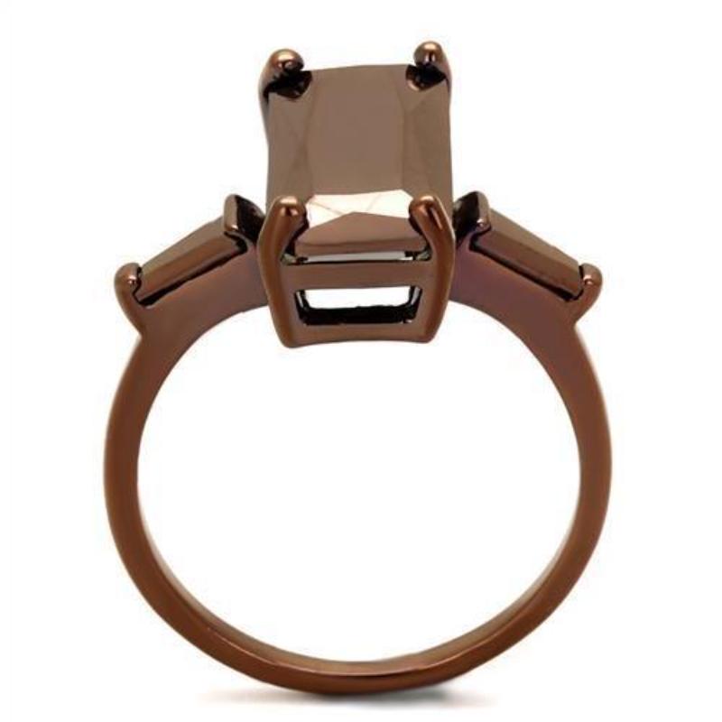 IP Coffee light Brass Ring with AAA Grade CZ in Light Coffee
