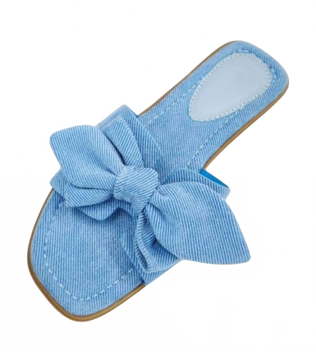 Women's Cassandra Bow Detail Flat Sandal In Denim