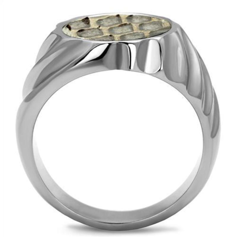 High polished (no plating) Stainless Steel Ring with Leather in Animal pattern
